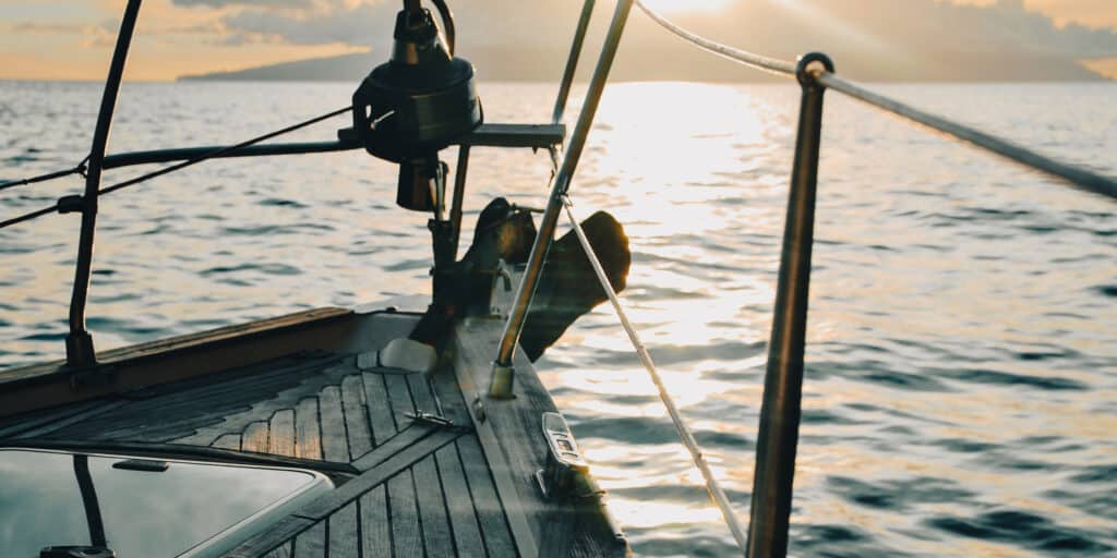 Small boat out on the ocean.